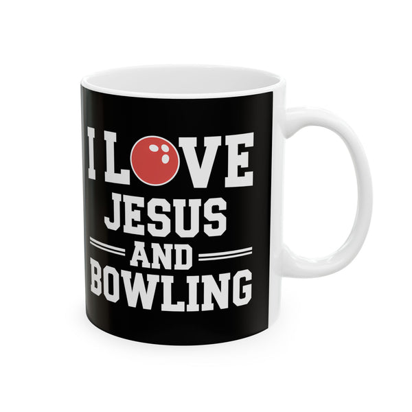 I Love Jesus And Bowling Ceramic Mug | Love Faith In Jesus Gifts (11oz)