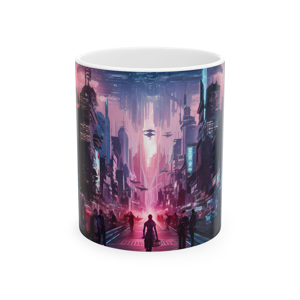 Futuristic Cyberpunk City Skyline Ceramic Mug (11oz, 15oz)