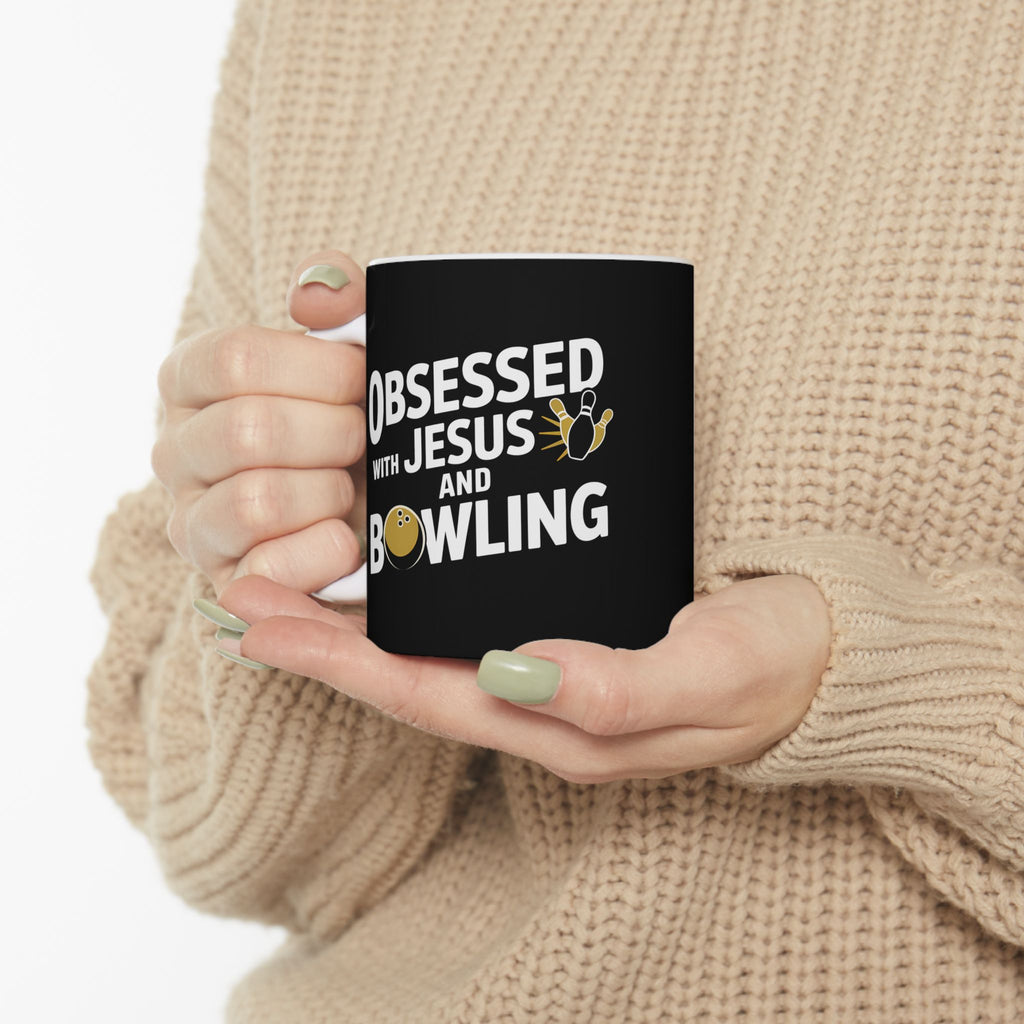 Obsessed With Jesus And Bowling Ceramic Mug | Love Faith In Jesus Gifts (11oz)