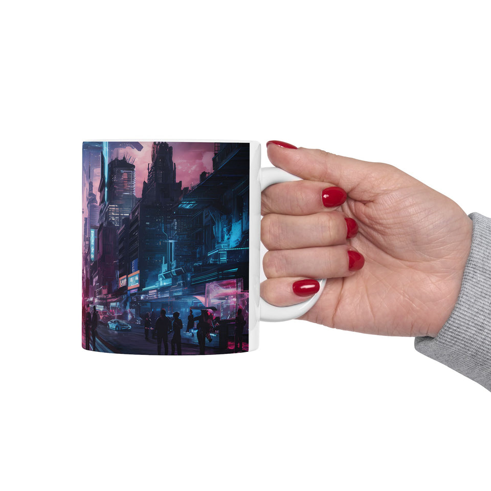 Futuristic Cyberpunk City Skyline Ceramic Mug (11oz, 15oz)