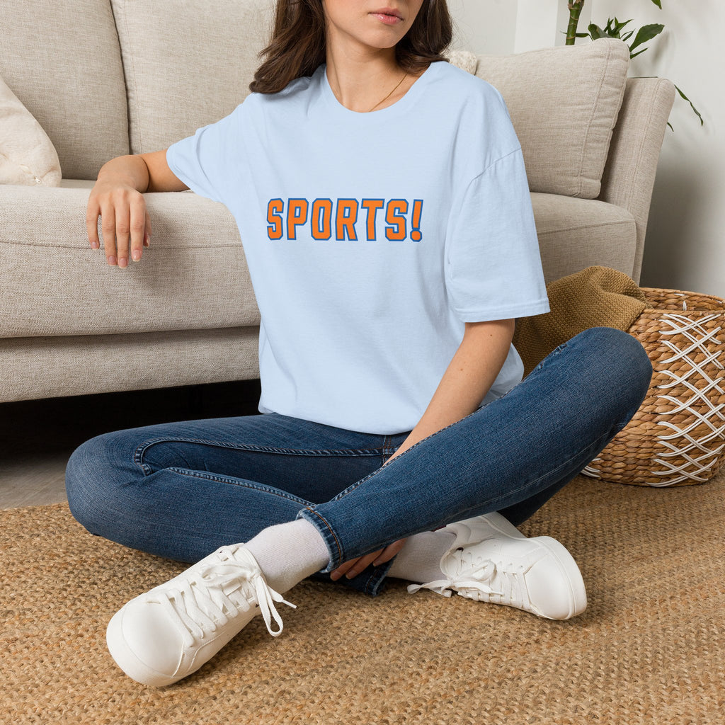 SPORTS! Funny Retro Collegiate T‑Shirt — Bold Orange & Blue Athletic Graphic