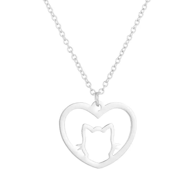 Cute Cat Heart Necklace | Cat Necklace