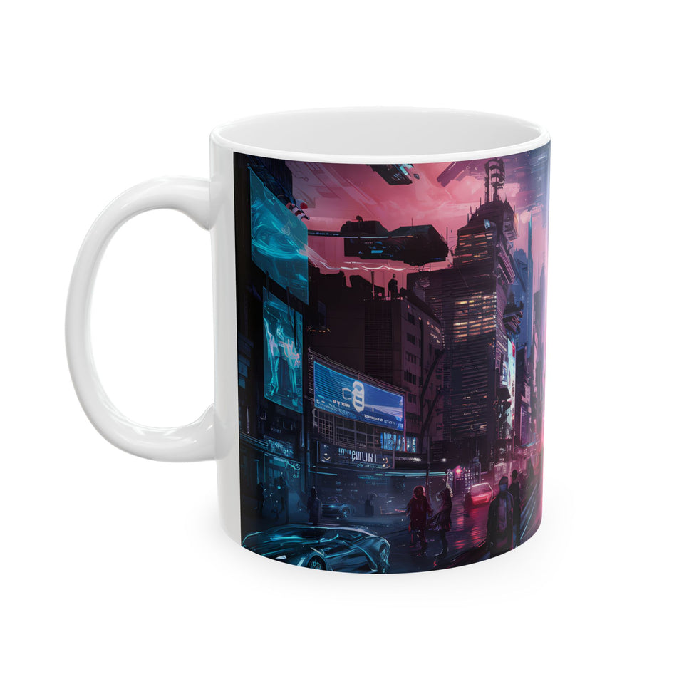 Futuristic Cyberpunk City Skyline Ceramic Mug (11oz, 15oz)