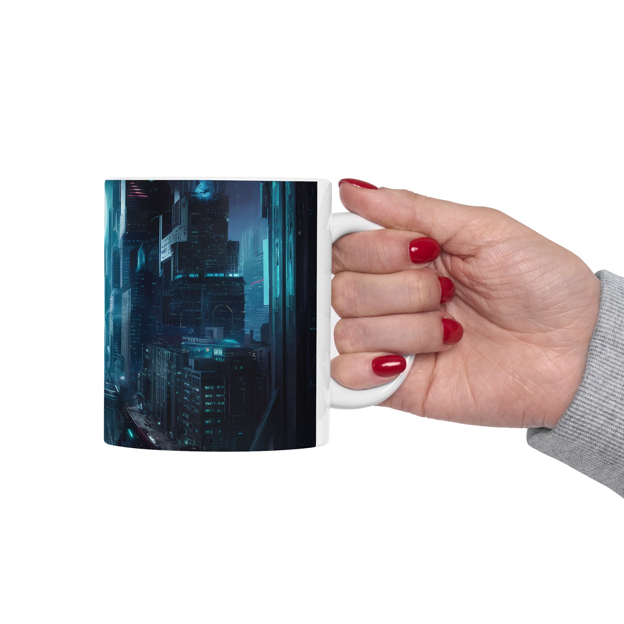 A Cyberpunk City Skyline Ceramic Mug (11oz, 15oz)
