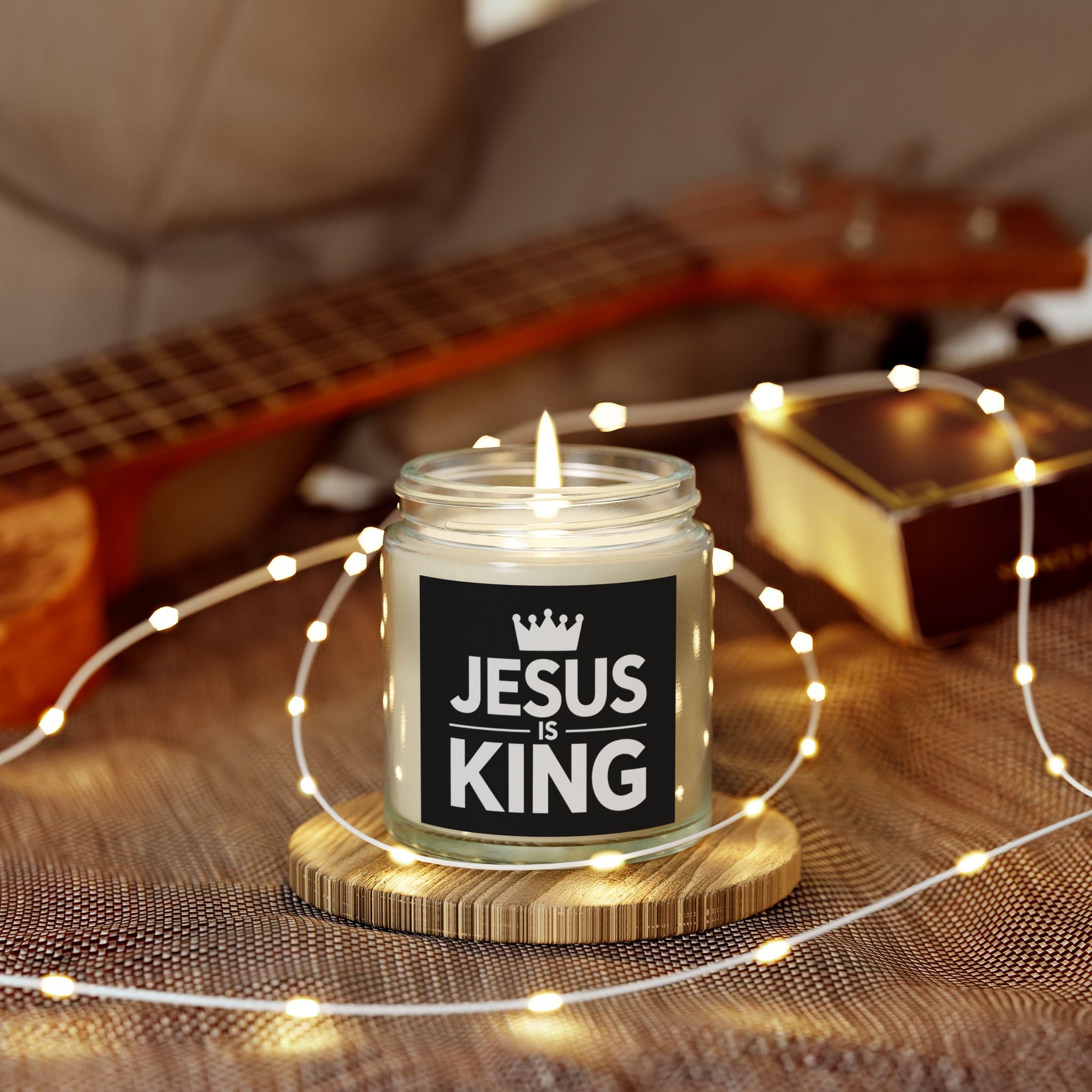 Jesus is King Cross Faith Scented Candle - Christian Jesus Coconut Apricot Wax Candle (4oz, 9oz)