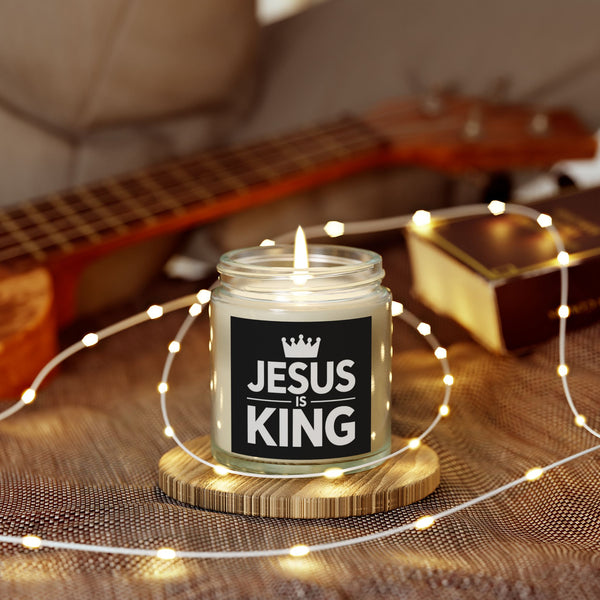 Jesus is King Cross Faith Scented Candle - Christian Jesus Coconut Apricot Wax Candle (4oz, 9oz)