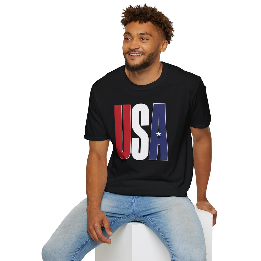 USA Flag Graphic T-Shirt — Red White & Blue Patriotic Tee