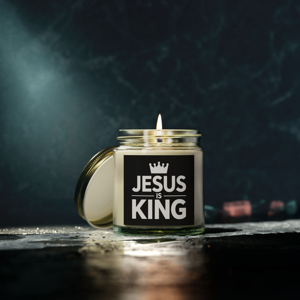 Jesus is King Cross Faith Scented Candle - Christian Jesus Coconut Apricot Wax Candle (4oz, 9oz)