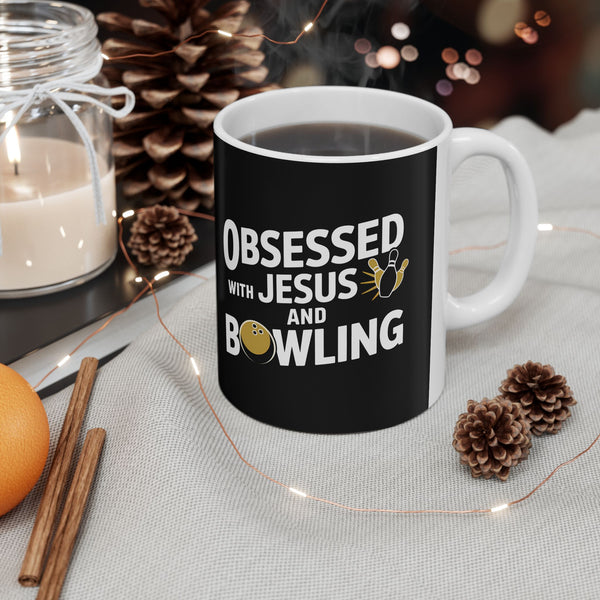 Obsessed With Jesus And Bowling Ceramic Mug | Love Faith In Jesus Gifts (11oz)