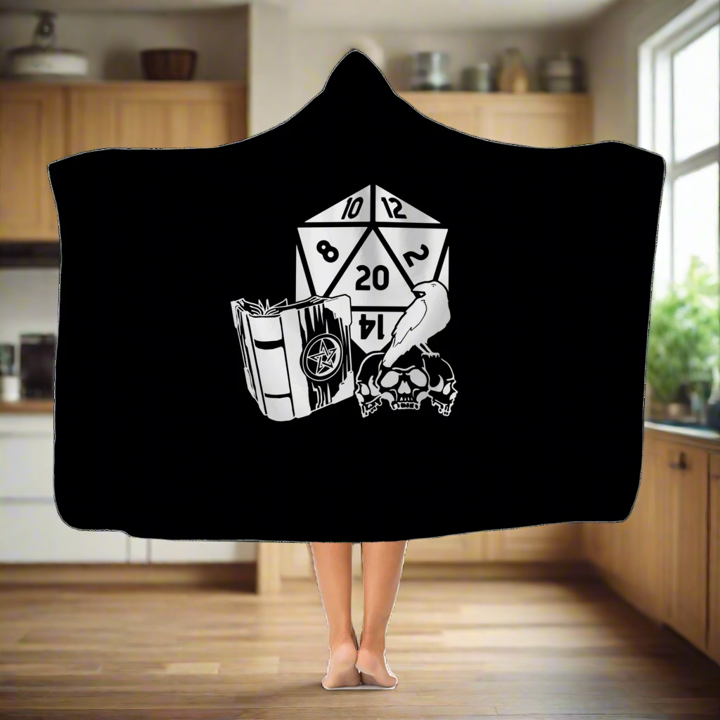 Raven Fantasy RPG Dice Hooded Blanket | Dungeon Master | Tabletop RPG | Tabletop Games | RPG Blanket | Role Playing Game Hooded Blanket Main image
