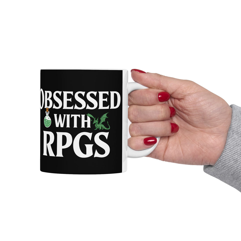 Obsessed With RPGs Ceramic Mug | Fantasy Role Playing Game Gifts (11oz)
