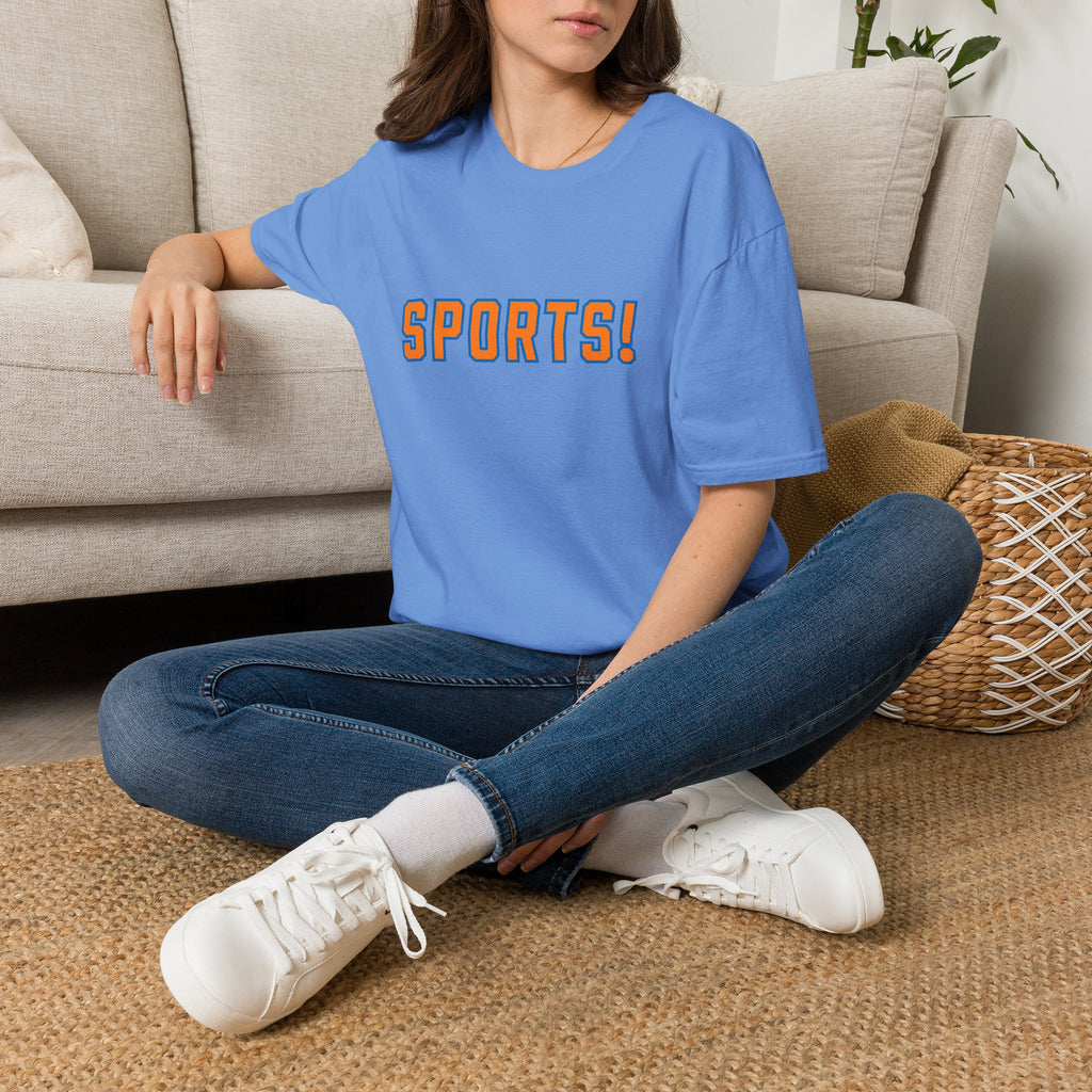SPORTS! Funny Retro Collegiate T‑Shirt — Bold Orange & Blue Athletic Graphic