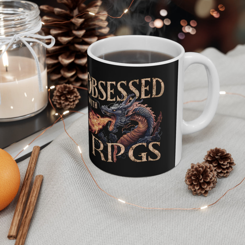 Obsessed With RPGs Mug | Role Playing Game Gift | Fantasy Dragon RPG Coffee Mug | Fantasy RPG Presents Mug 11oz 2