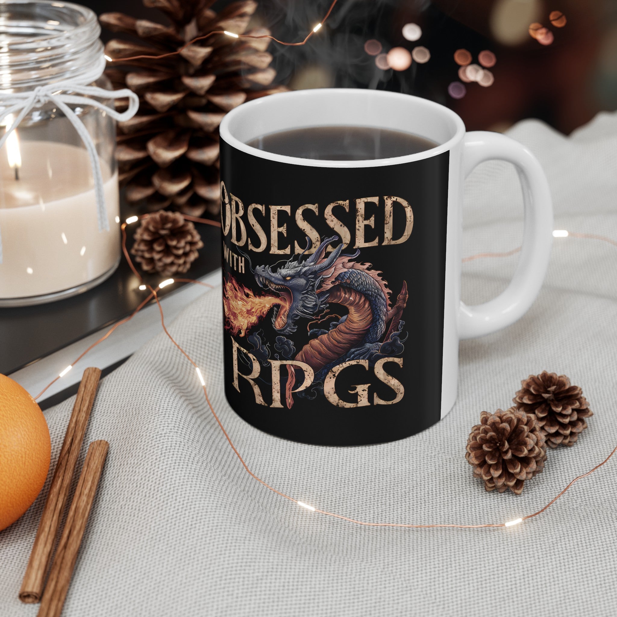 Obsessed With RPGs Mug | Role Playing Game Gift | Fantasy Dragon RPG Coffee Mug | Fantasy RPG Presents Mug 11oz 2