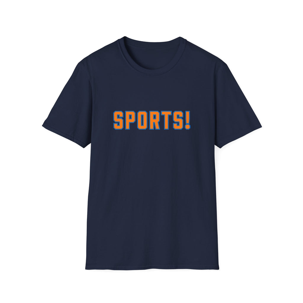SPORTS! Funny Retro Collegiate T‑Shirt — Bold Orange & Blue Athletic Graphic