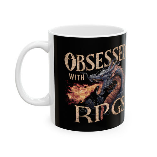 Obsessed With RPGs Mug | Role Playing Game Gift | Fantasy Dragon RPG Coffee Mug | Fantasy RPG Presents Mug 11oz 2