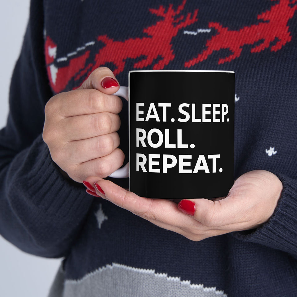 Brazilian Jiu Jitsu Eat Sleep Roll BJJ Ceramic Mug | Brazilian Jiu Jitsu Gifts (11oz)