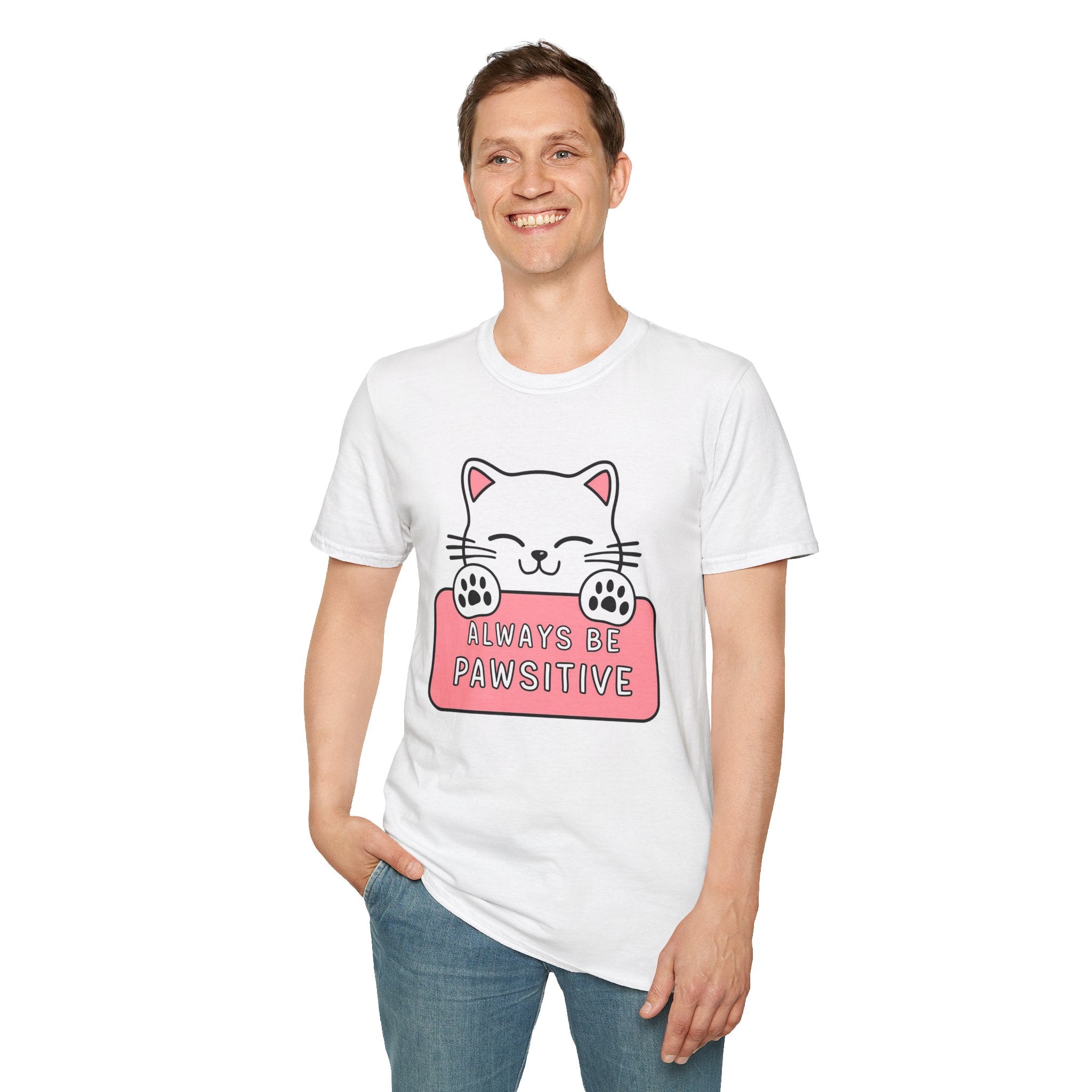 Kawaii Always Be Pawsitive Cat Shirt | Cat Mom Gift | Cat Present | Cat Lover Unisex Softstyle T-Shirt