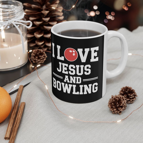 I Love Jesus And Bowling Ceramic Mug | Love Faith In Jesus Gifts (11oz)