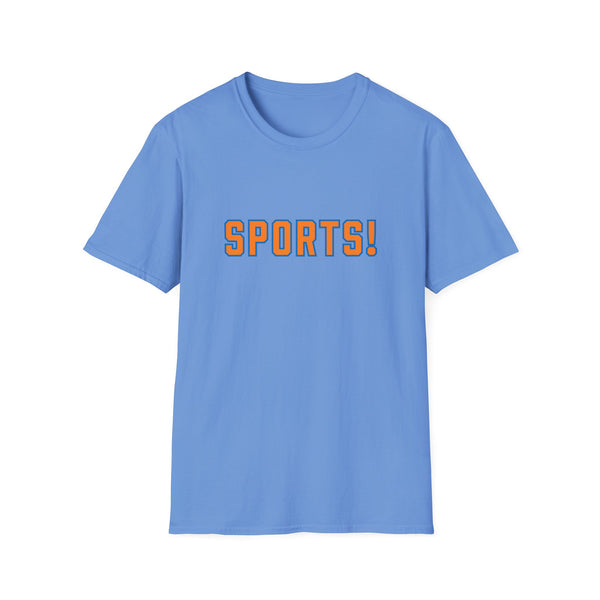 SPORTS! Funny Retro Collegiate T‑Shirt — Bold Orange & Blue Athletic Graphic