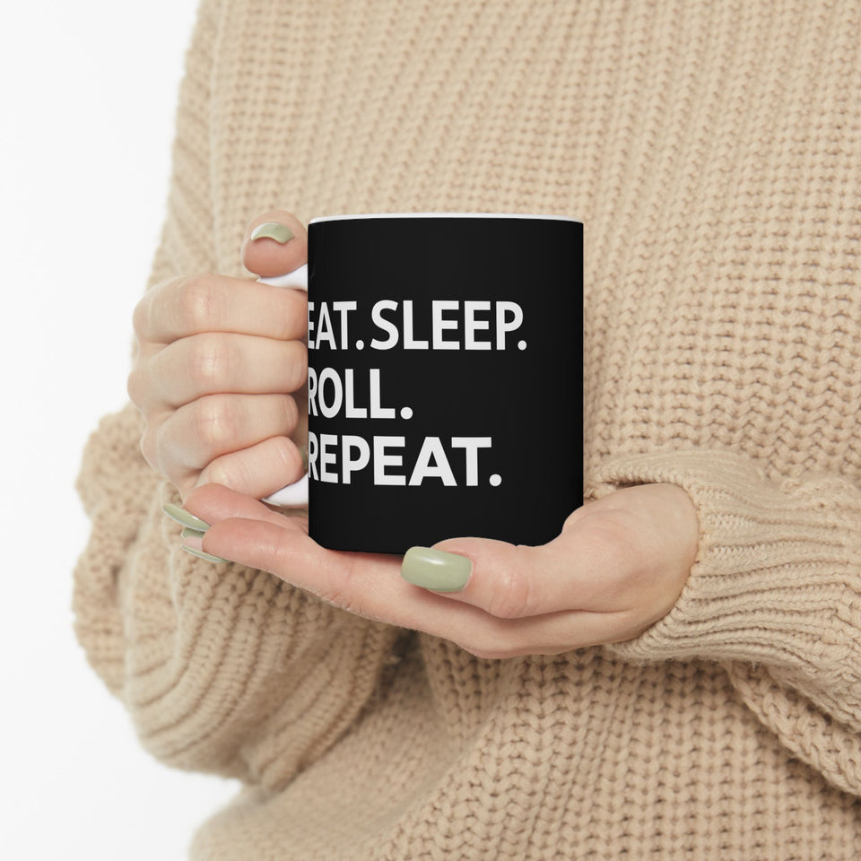 Brazilian Jiu Jitsu Eat Sleep Roll BJJ Ceramic Mug | Brazilian Jiu Jitsu Gifts (11oz)