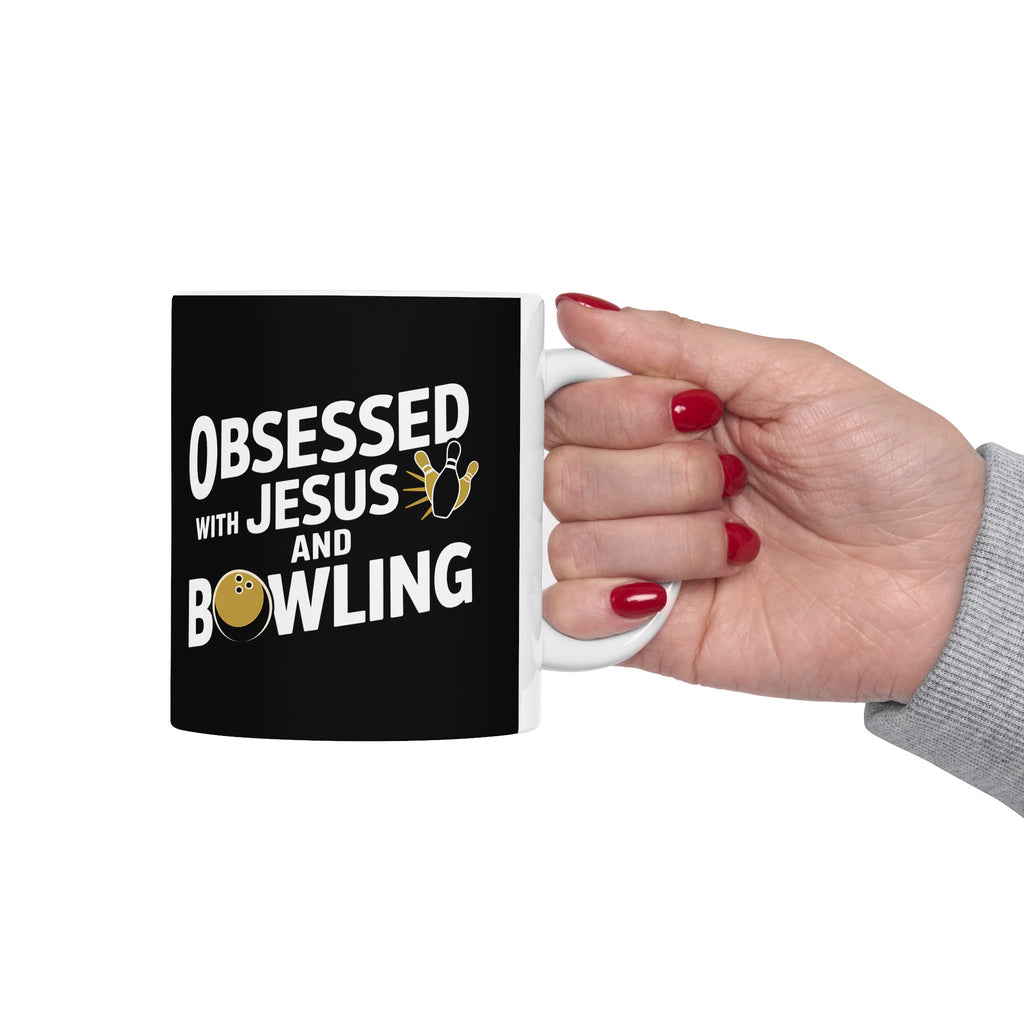 Obsessed With Jesus And Bowling Ceramic Mug | Love Faith In Jesus Gifts (11oz)