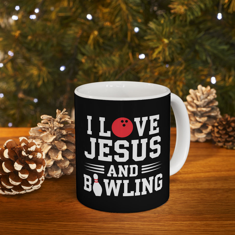 I Love Jesus And Bowling Ceramic Mug | Love Faith In Jesus Gifts (11oz)