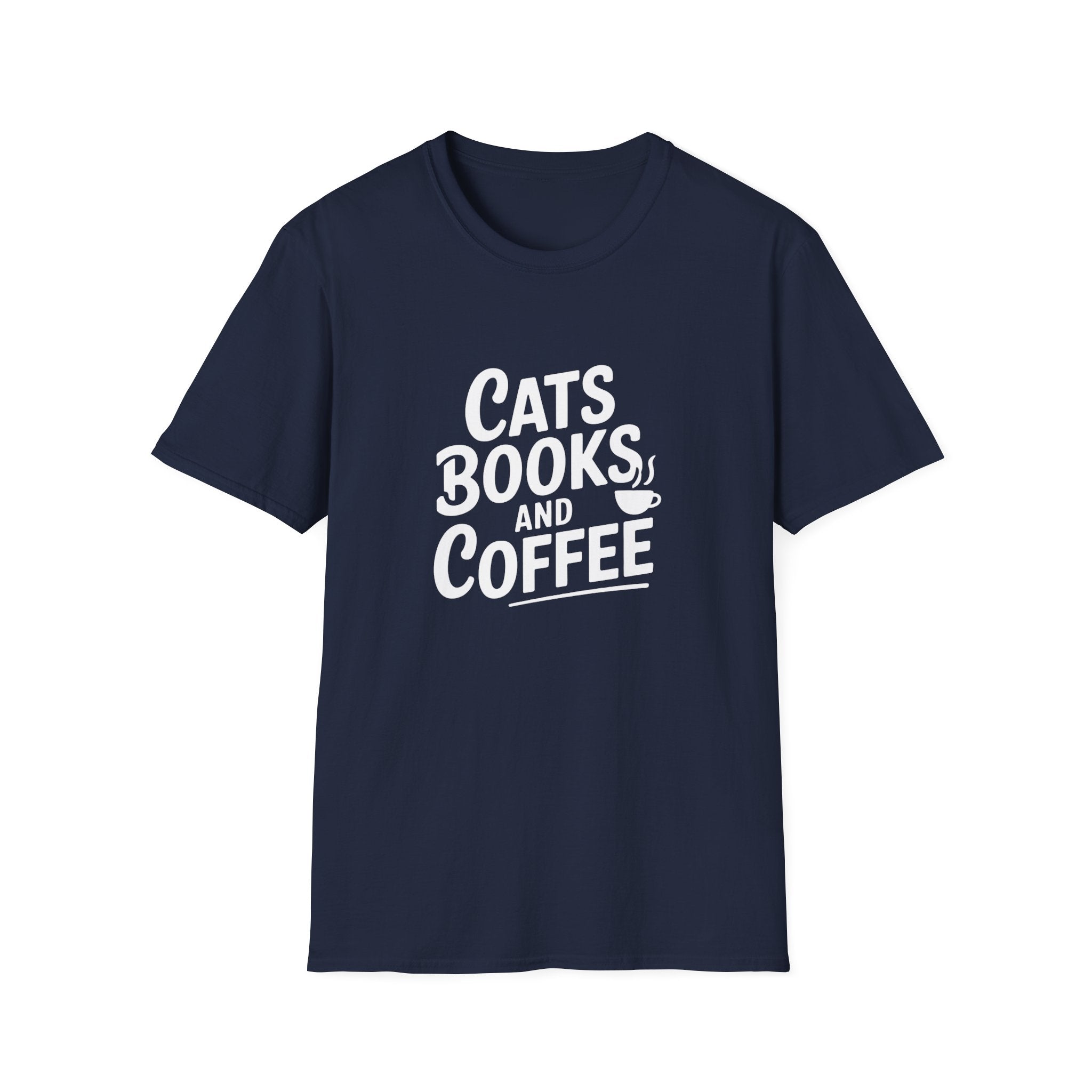 Cats, Books & Coffee T-Shirt — Cozy Reading Tee for Cat Lovers