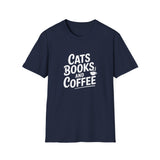 Cats, Books & Coffee T-Shirt — Cozy Reading Tee for Cat Lovers Cats, Books & Coffee T-Shirt — Cozy Reading Tee for Cat Lovers