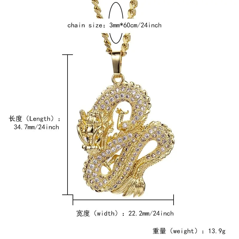 Luxury Gold Zircon Dragon Necklace