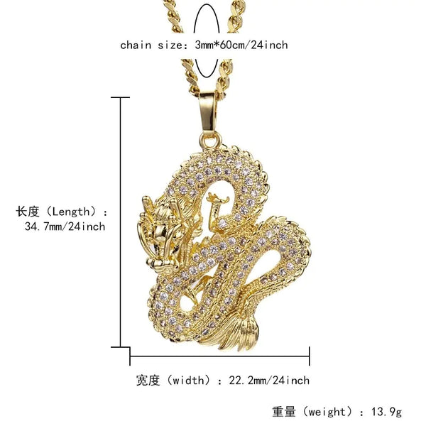 Luxury Gold Zircon Dragon Necklace