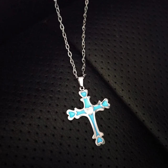 Stainless Steel Glow In The Dark Cross Necklace