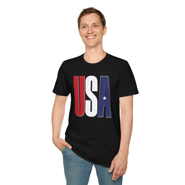 USA Flag Graphic T-Shirt — Red White & Blue Patriotic Tee