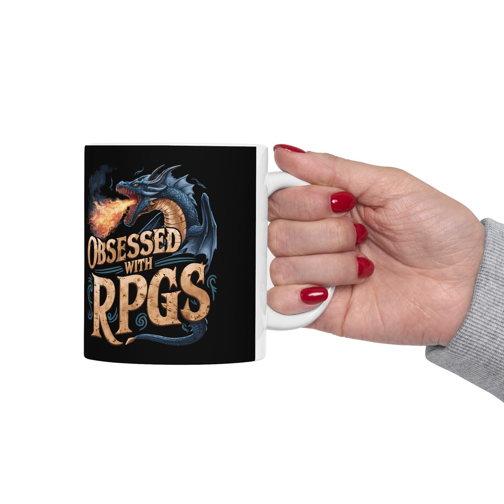 Obsessed With RPGs Mug | Role Playing Game Gift | Fantasy Dragon RPG Coffee Mug | Fantasy RPG Presents Mug 11oz
