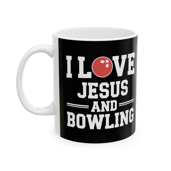 I Love Jesus And Bowling Ceramic Mug | Love Faith In Jesus Gifts (11oz)