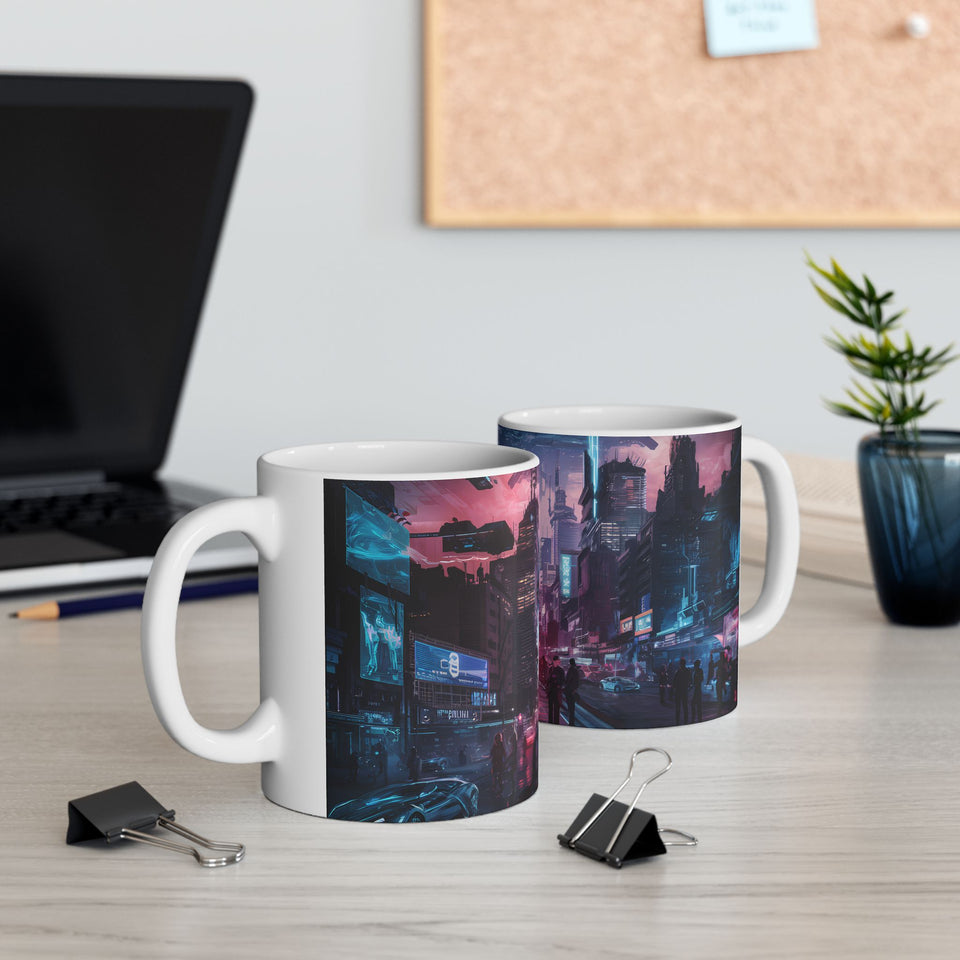 Futuristic Cyberpunk City Skyline Ceramic Mug (11oz, 15oz)