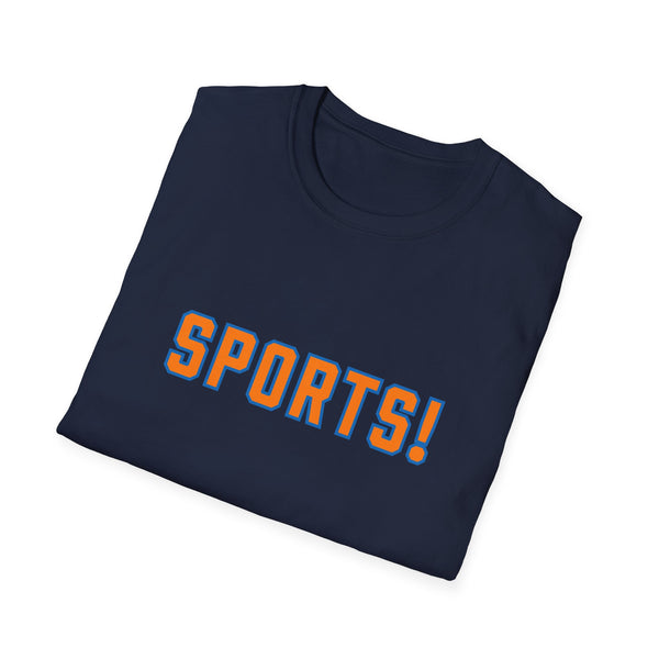 SPORTS! Funny Retro Collegiate T‑Shirt — Bold Orange & Blue Athletic Graphic