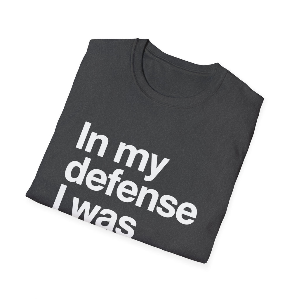 In My Defense I Was Bored Graphic T-Shirt — Funny Casual Tee for Humor Lovers