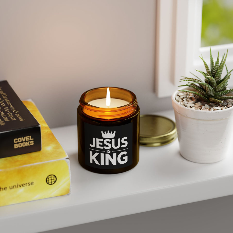 Jesus is King Cross Faith Scented Candle - Christian Jesus Coconut Apricot Wax Candle (4oz, 9oz)
