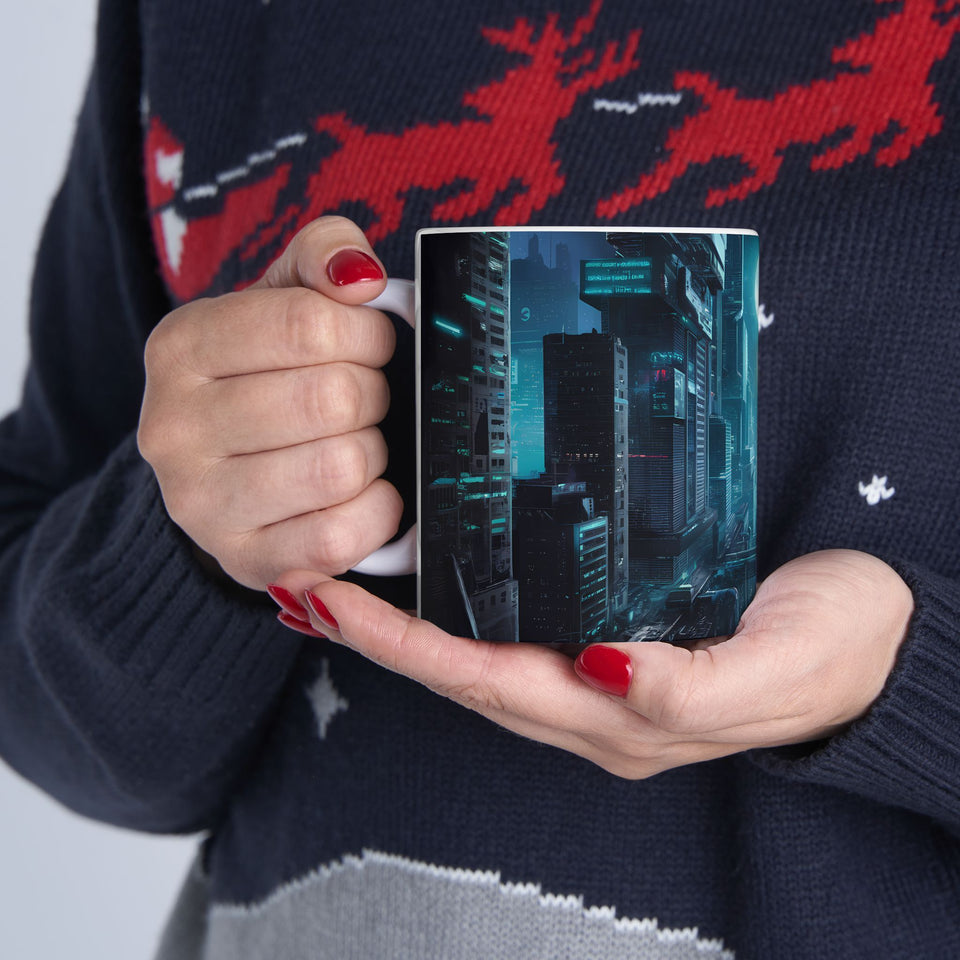 A Cyberpunk City Skyline Ceramic Mug (11oz, 15oz)