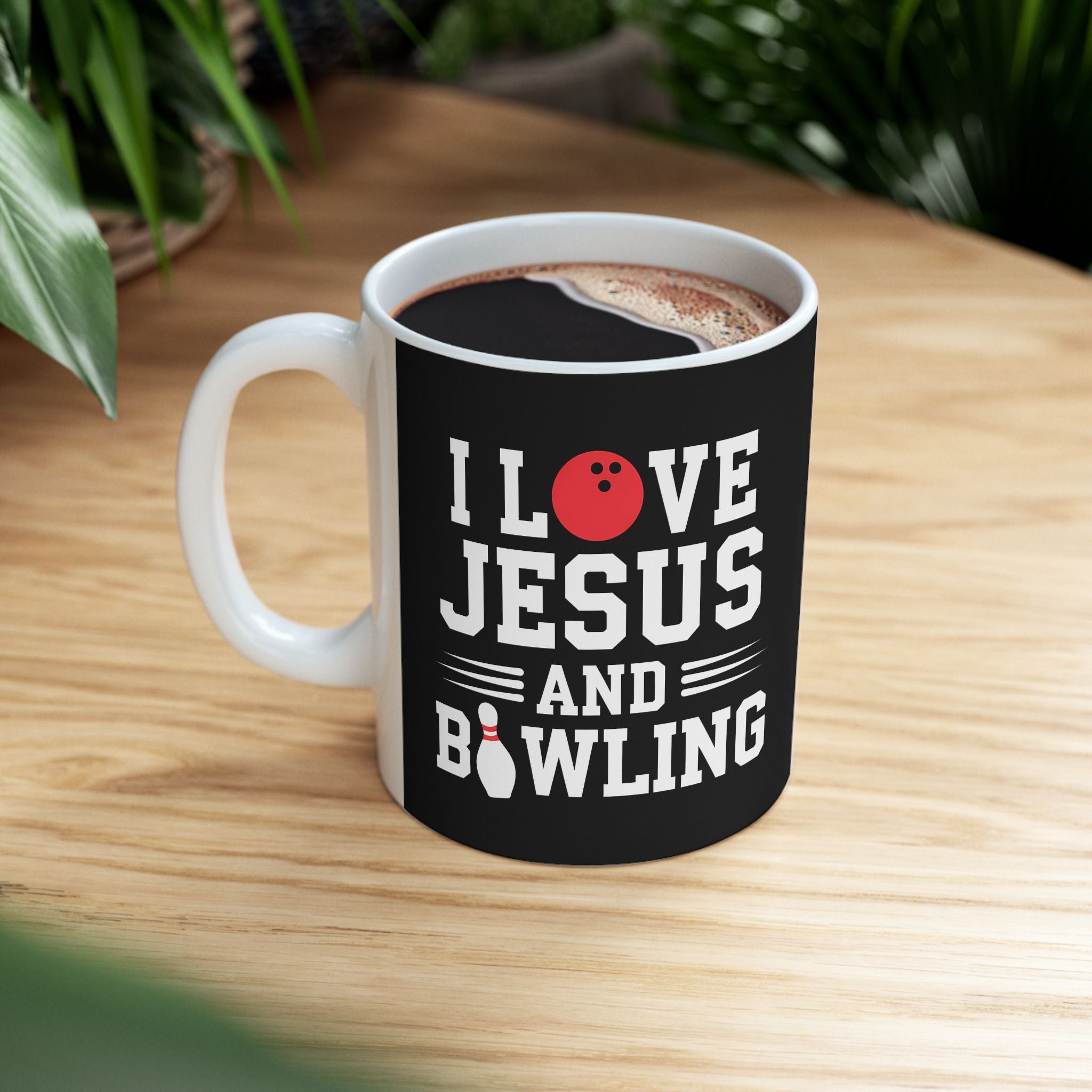 I Love Jesus And Bowling Ceramic Mug | Love Faith In Jesus Gifts (11oz)
