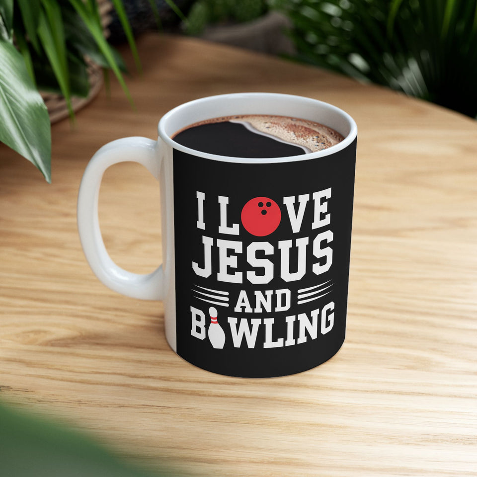 I Love Jesus And Bowling Ceramic Mug | Love Faith In Jesus Gifts (11oz)