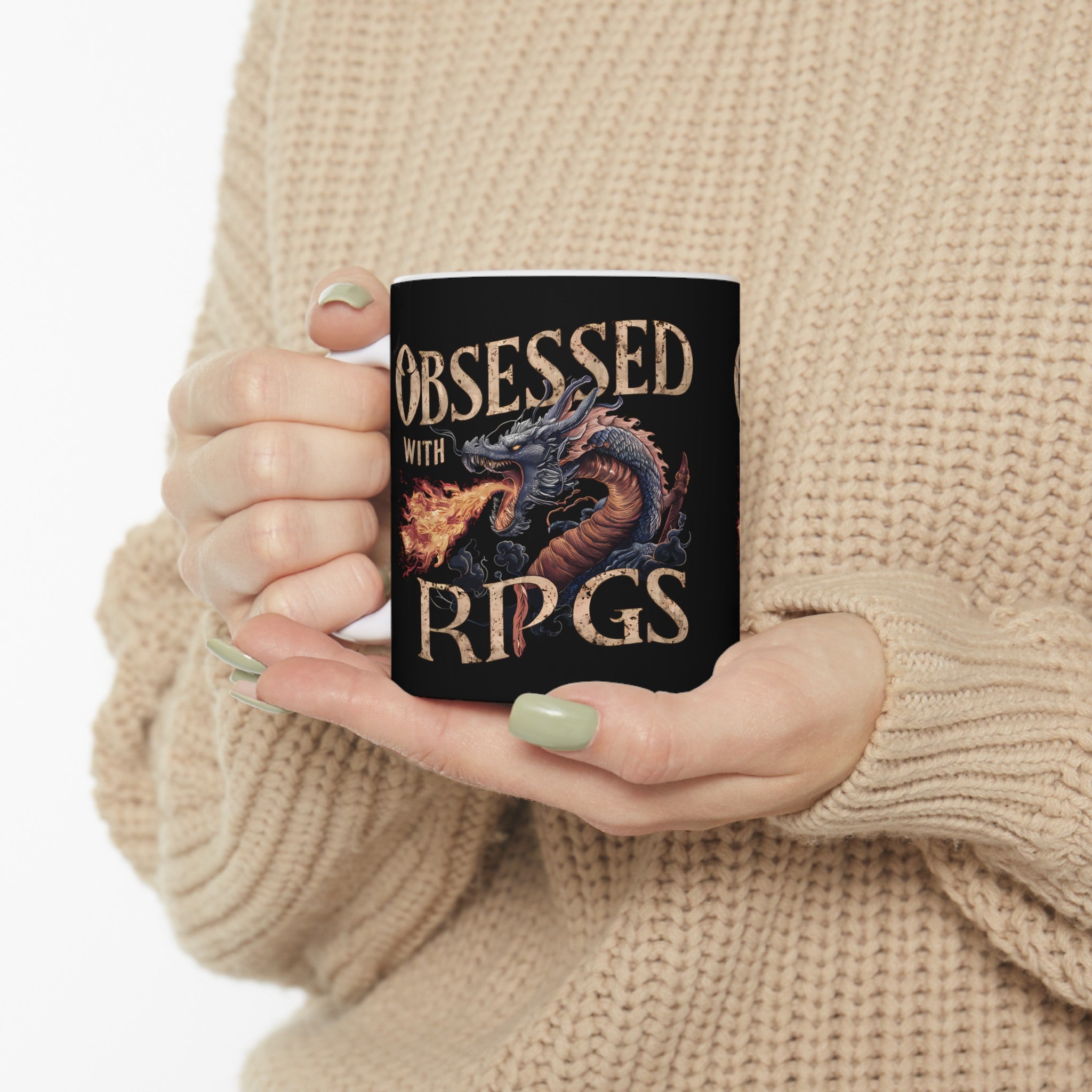 Obsessed With RPGs Mug | Role Playing Game Gift | Fantasy Dragon RPG Coffee Mug | Fantasy RPG Presents Mug 11oz 2