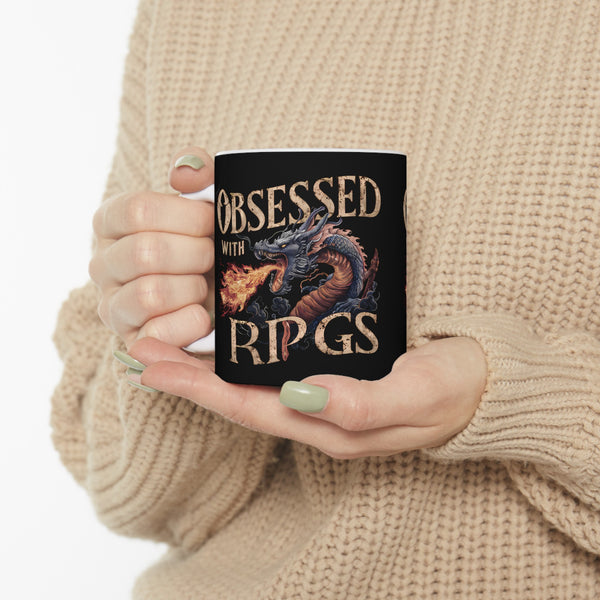 Obsessed With RPGs Mug | Role Playing Game Gift | Fantasy Dragon RPG Coffee Mug | Fantasy RPG Presents Mug 11oz 2