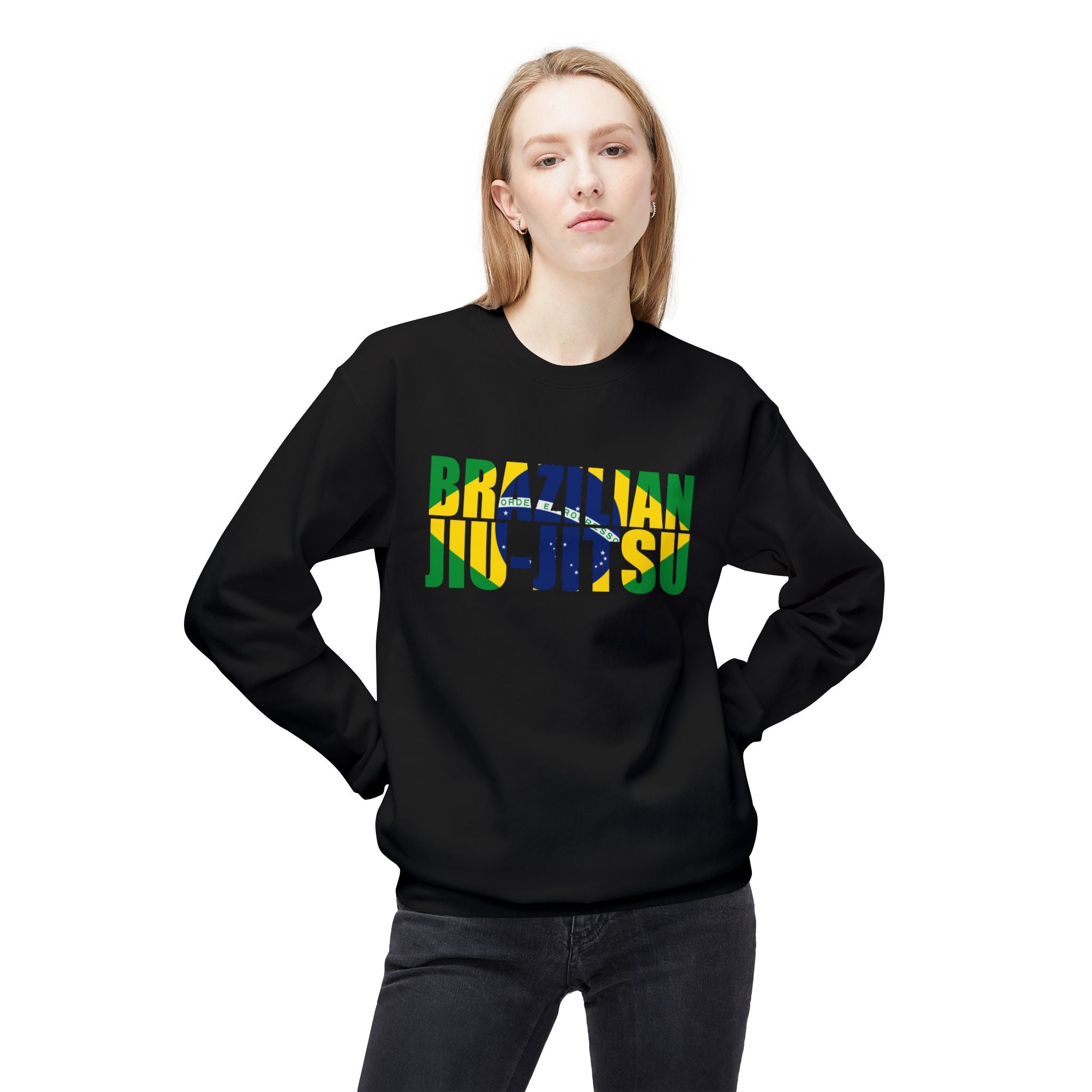 Brazilian Jiu Jitsu Flag 3 BJJ Unisex Midweight Softstyle Fleece Crewneck Sweatshirt