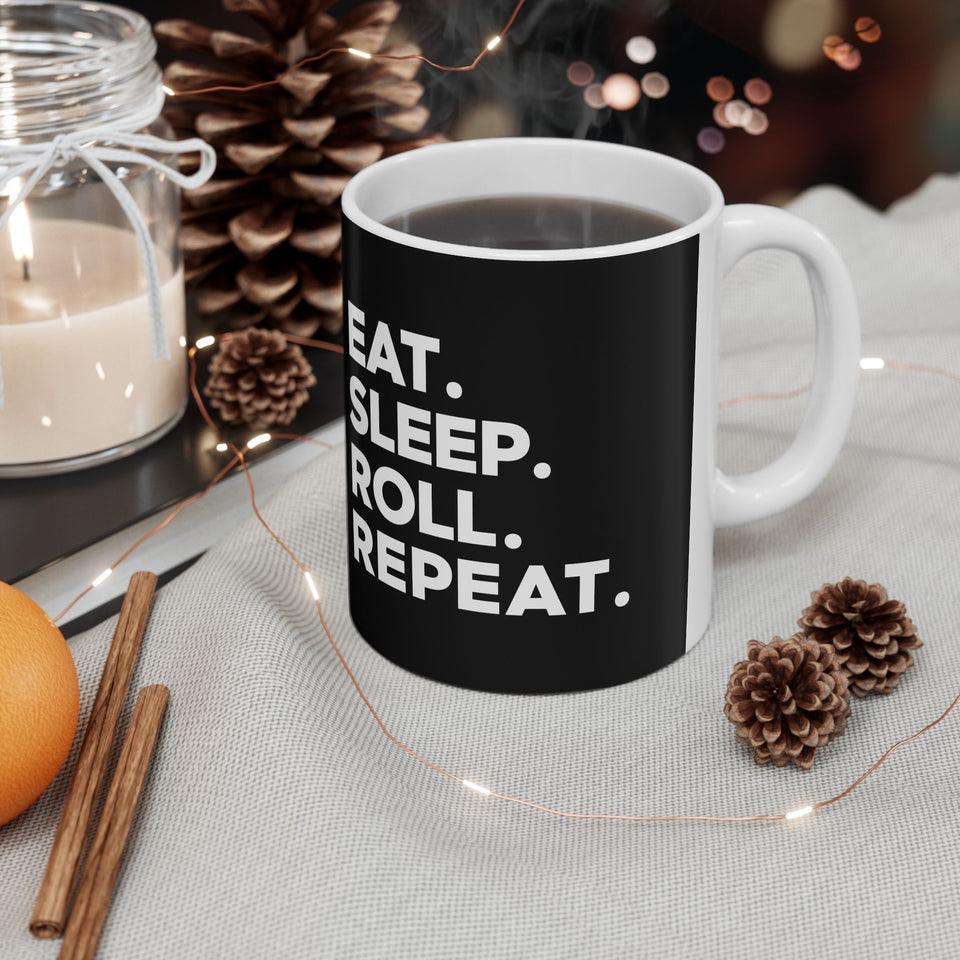 Brazilian Jiu Jitsu Eat Sleep Roll 2 BJJ Ceramic Mug | Brazilian Jiu Jitsu Gifts (11oz)