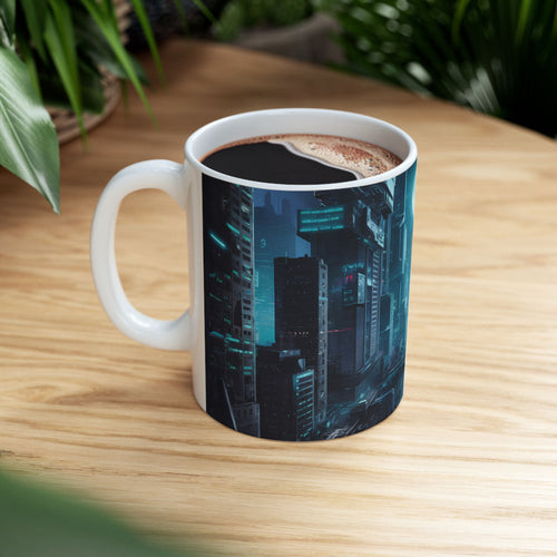 A Cyberpunk City Skyline Ceramic Mug (11oz, 15oz)