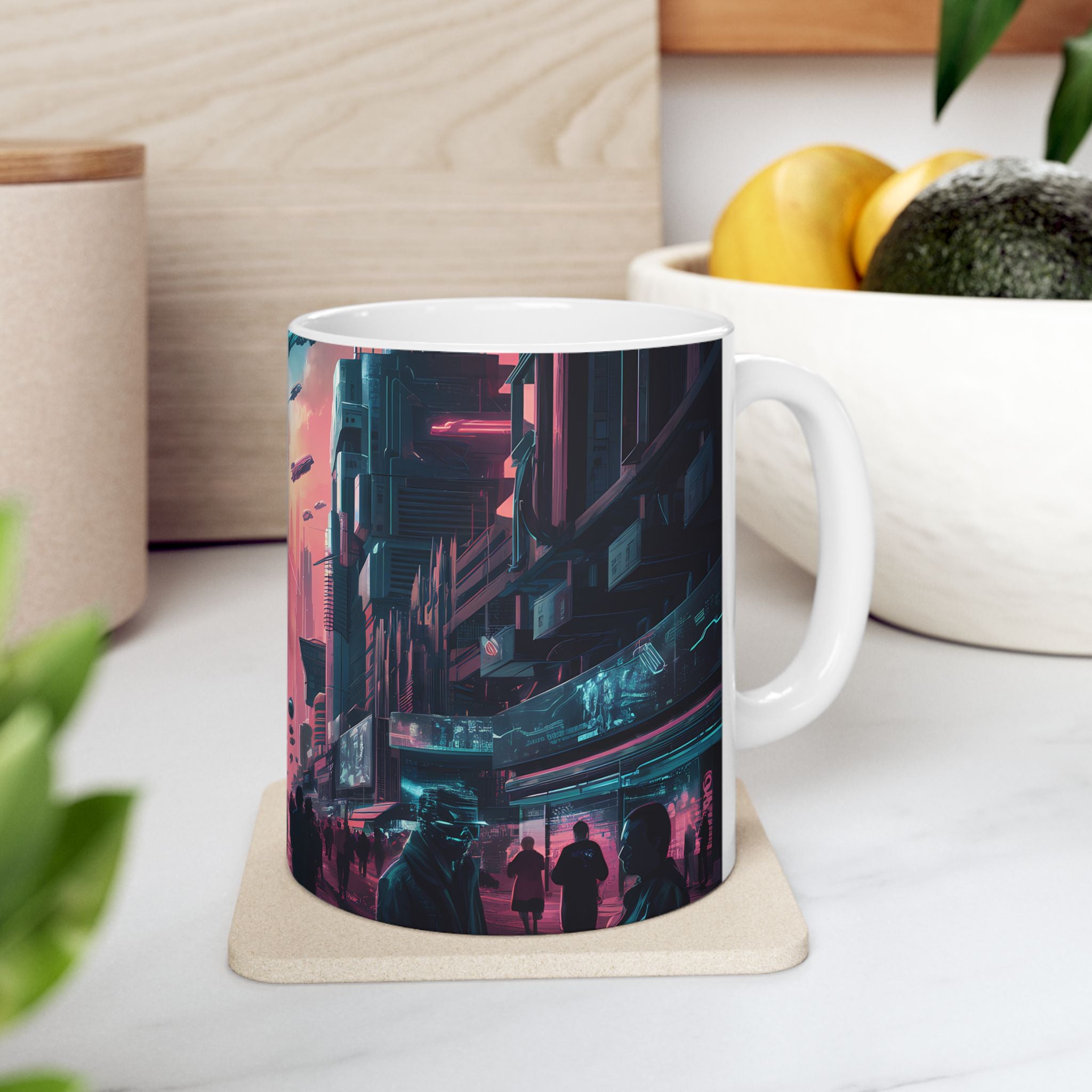 Cyberpunk City Skyline Ceramic Mug (11oz, 15oz)