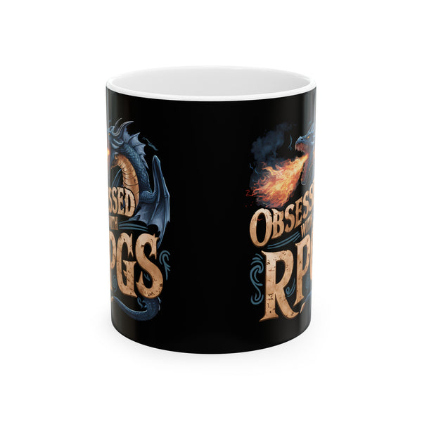 Obsessed With RPGs Mug | Role Playing Game Gift | Fantasy Dragon RPG Coffee Mug | Fantasy RPG Presents Mug 11oz