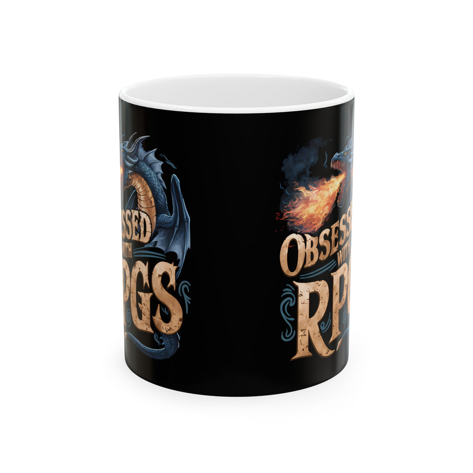 Obsessed With RPGs Mug | Role Playing Game Gift | Fantasy Dragon RPG Coffee Mug | Fantasy RPG Presents Mug 11oz